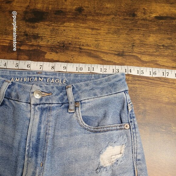 American Eagle Curvy Mom Jeans 4 R High Rise Stretch Medium Light Wash Denim - Picture 8 of 13